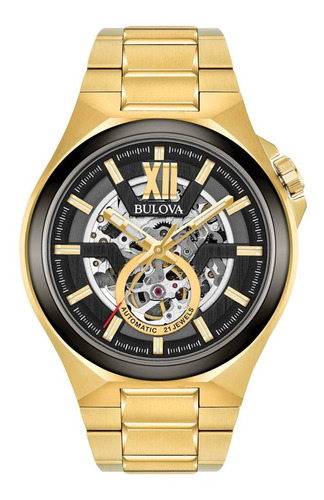 Reloj Bulova Automatico Skeleton Dorado 98a178