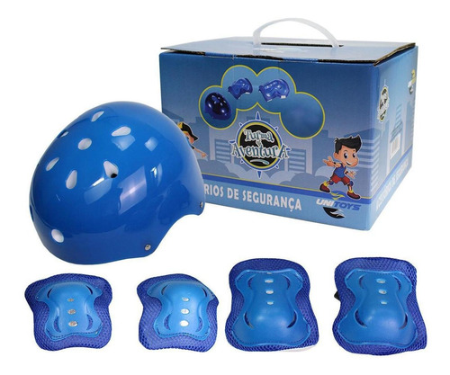 Kit Proteção Infantil Juvenil Com Capacete E Joelheira Azul
