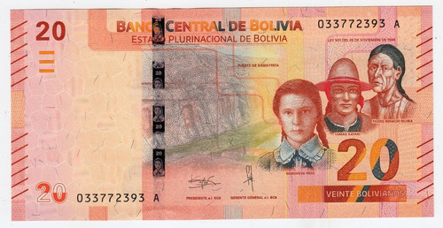 Bolivia Billete 20 Bolivianos Unc 2017 Pick 249