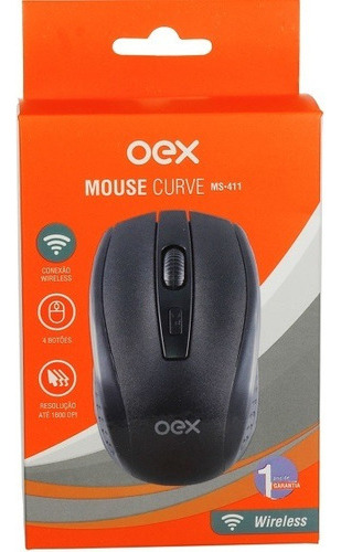 Mouse Curve Preto Sem Fio Oex Ms411