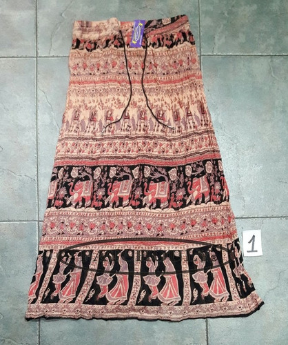 Pollera Falda Larga Bagru Hindú Estampado Talle Único Color