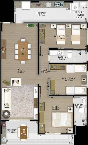 Imagem 3 de 8 de Apartamento, 3 Dorms Com 110 M² - Guilhermina - Praia Grande - Ref.: Mgq481