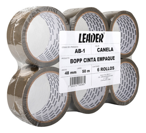 Cinta Adhesiva Canela Empaque Leader 48mm X 50m 6 Piezas