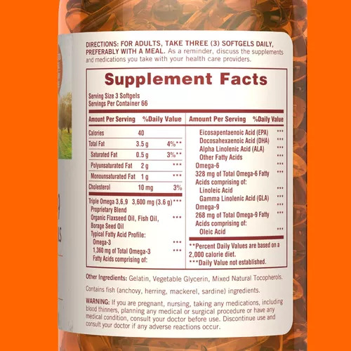 Sundown Ômega 3-6-9 Flax, Fish & Borage Oils - 200 Softgels