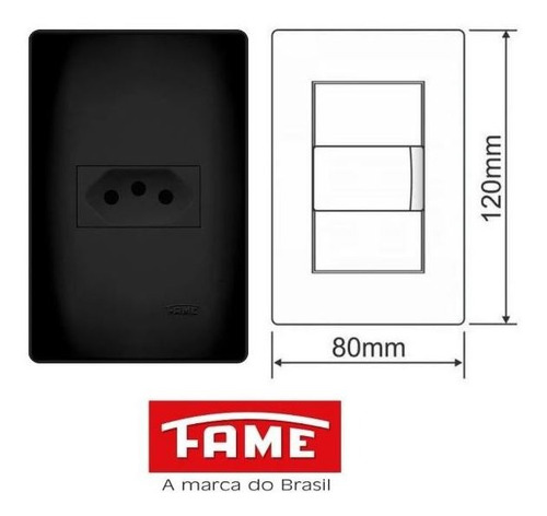 Kit 3 Tomadas 10a Fame 2p+t 4x2 Habitat Black Preta Ref.4052