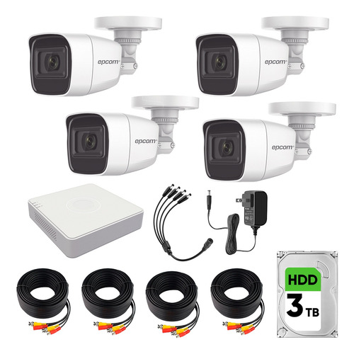 Epcom Kit Videovigilancia 4 Camaras 2mp Audio Metal + 3tb