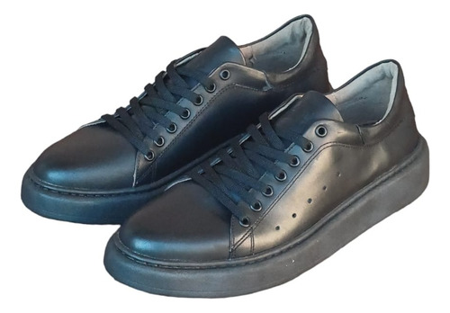 Zapatillas Hombre Basicas Livianas Cuero Negras Economicas