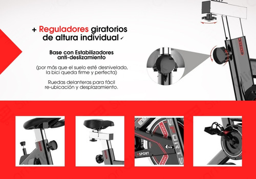 Imagen 3 de 10 de Bicicleta Fija Spinning Profesional Gym 8 Niveles 28 Kgs