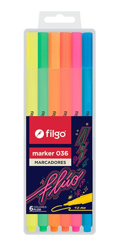 Marcador Filgo Marker 036 Fino 1mm X 6 Fluo