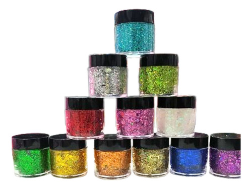 Pack Glitter Gel X12 Tachitos Ideal Fiesta Tonos Variados