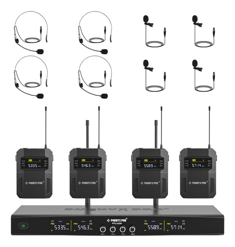 Sistema De Micrófono Inalámbrico 4 Canales Con Auriculares