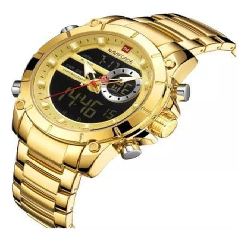 Relógio Masculino Naviforce 9163 Dourado Digital 48mm