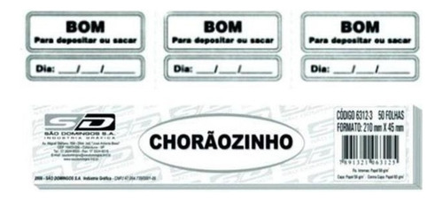 Chorãozinho Para Cheque São Domingos C/50 Folhas