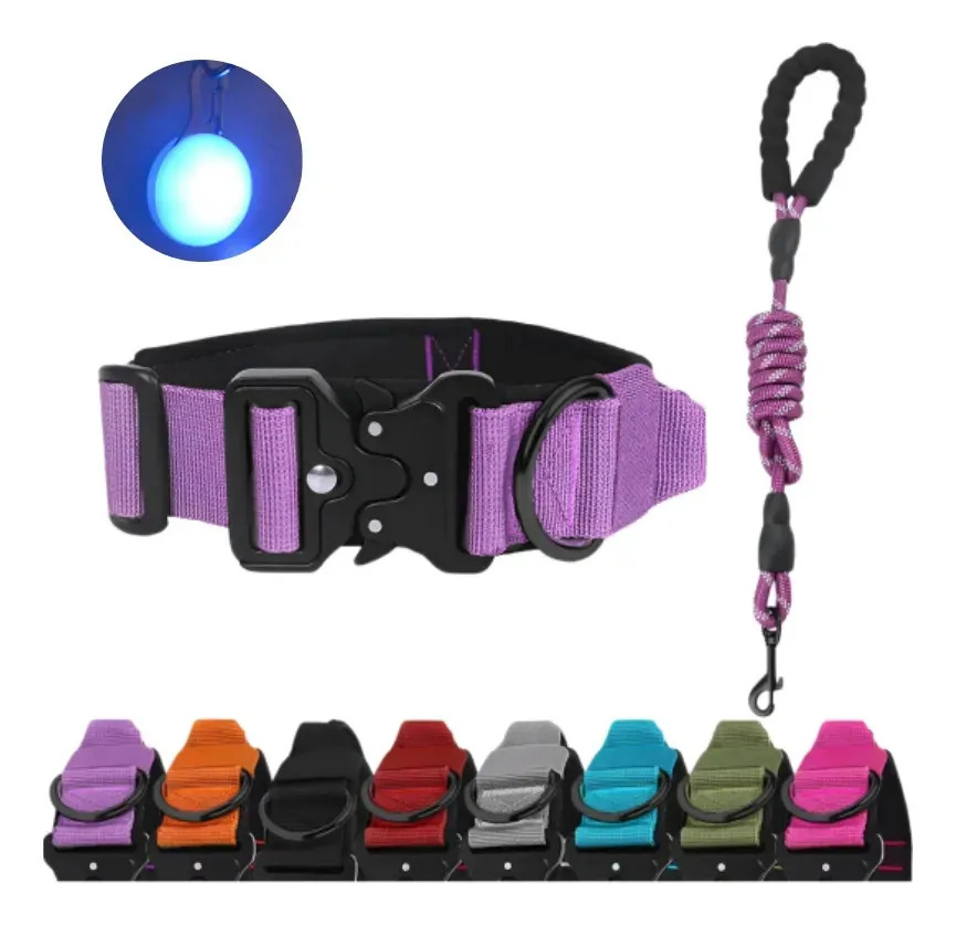 Collar Táctico para Perro de Nailon Púrpura con Hebilla Metálica Talla M