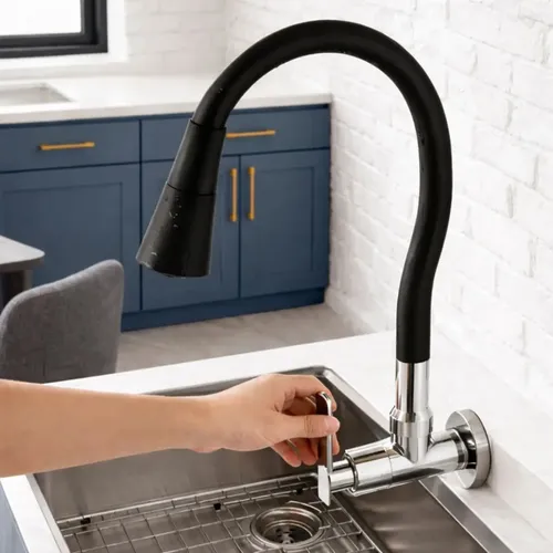 Torneira Cozinha Pia Gourmet Flexível Parede Monocomando Preto Fosco