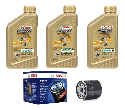 Pack 3lts Castrol Power1 20/ 15/ 10w50 + Filtro Aceite Bosch