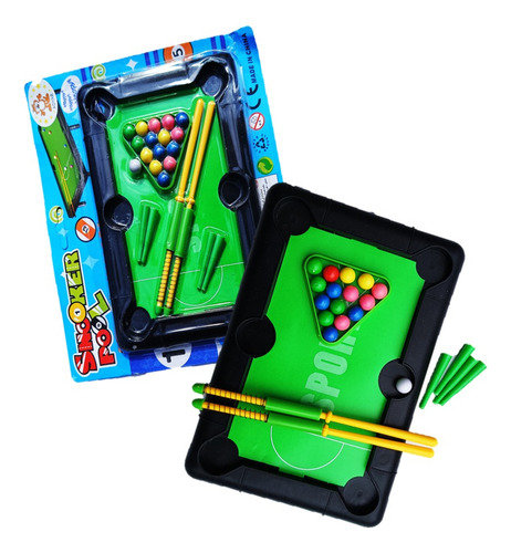 2 Mini Juego Billar Pool Juguete Destreza Niños Fiest Paño Verde