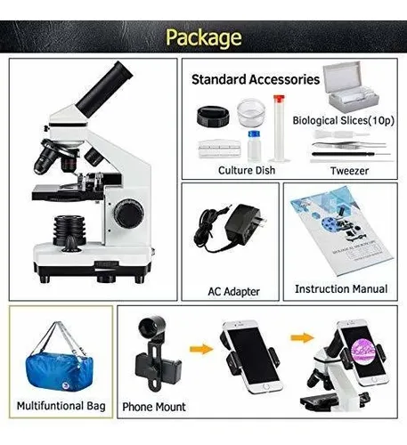 Kit De Microscopio Maxlapter Para Niños 8-12 Con Preparados,