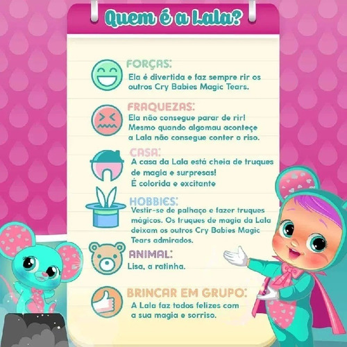 Imagem 8 de 8 de Boneca Cry Babies Lala Ratinha C/ Chupeta Multikids - Br527