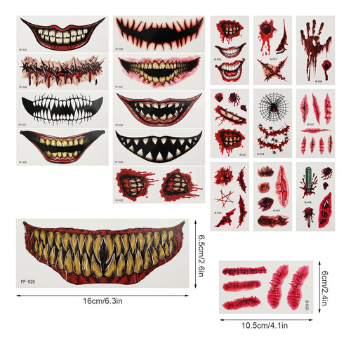 20 Hojas De Pegatinas De Tatuajes De Halloween, Realistas, I