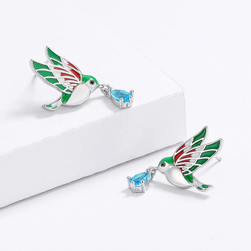 Aretes De Colibrí Tipo Broquel Chapado En Plata Ley 925 Con