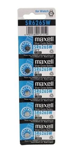 Cartela Com 5 Baterias Maxell Original 377 Sr626sw 1.55v 