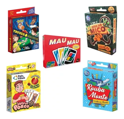 Kit 05 Jogos Cartas Divertidos Truco, Mico, Mau Mau + Brinde - R$ 99,9