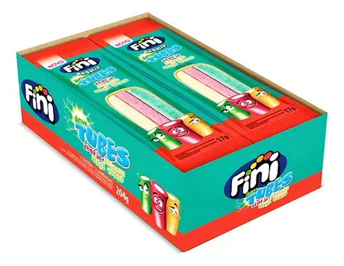 Fini Tubes Três Cores Sabores Abacaxi, Cereja e Maçã-verde - Fest...