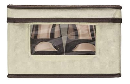 Imagem 3 de 4 de Caixa Organizadora Ordene Creme Com Visor E Tampa 25x33x15cm Closet Armário Quarto Tampa Fundo Laterais Rígidos C/ Nota