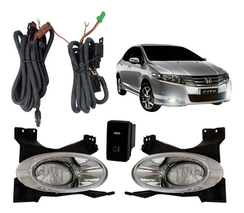 Kit Farol Milha Honda City 09 10 11 12 Com Aro Cromado