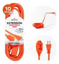 Comprar Extensión Eléctrica Uso Rudo Multicontacto 10 Metros Cable De Cobre Cal.16 Awg Divitech® Color Naranja 3 Tomas De Corriente