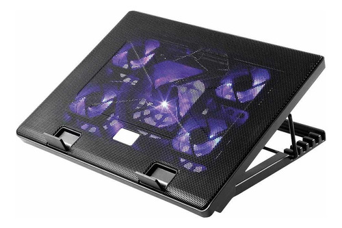 Ventilador Base Notebook Altura Ajustable Rx0052 Gamer Azul Color Negro