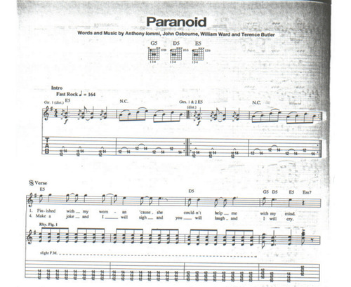 Black Sabbath Paranoid * Partituras Y Tablaturas De Guitarra