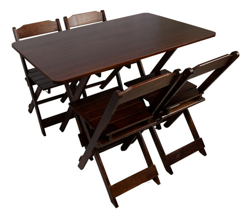 Mesa Tampo Madeira Retangular Dobravel C/ 4 Cadeiras 120x70