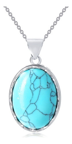 Silbaz Oval Turquoise Necklace For Women Stainless Steel Tu.