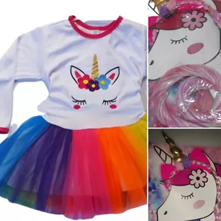 Disfraz Unicornio Vestido Tutú Más Vincha C/trenza