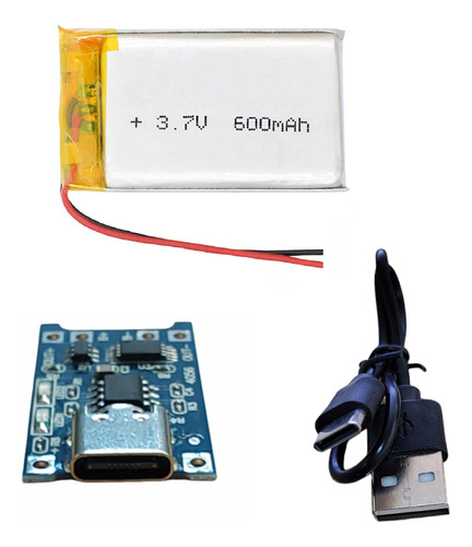 Modulo Tipo C + Bateria Litio 3.7v + Cable Usb C Electronica