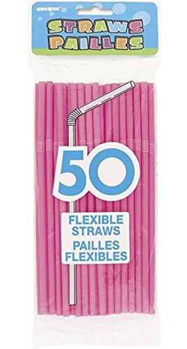 Pajas De Beber Plásticas Flexibles, Rosas Fuertes, 50ct