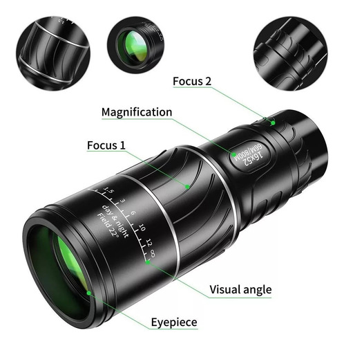 Visor Monocular 16x52, Zoom De 6 Km Contra El Agua Día Y Noc