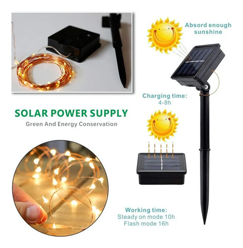 Cadena De Luces Solares Parpadeantes, 200 Led, Para Decoraci