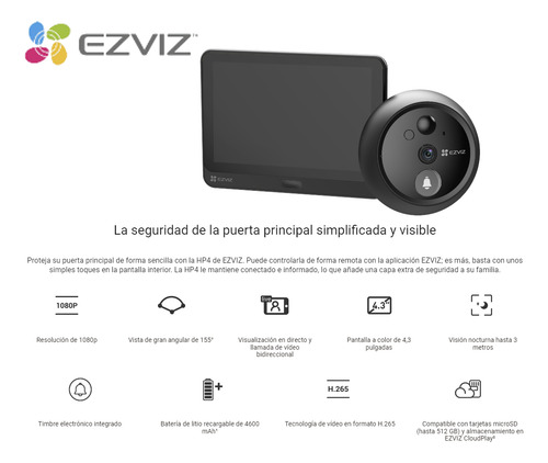 Timbre Mirilla Wifi Ezviz Hp4 Graba Contestas Desde App.