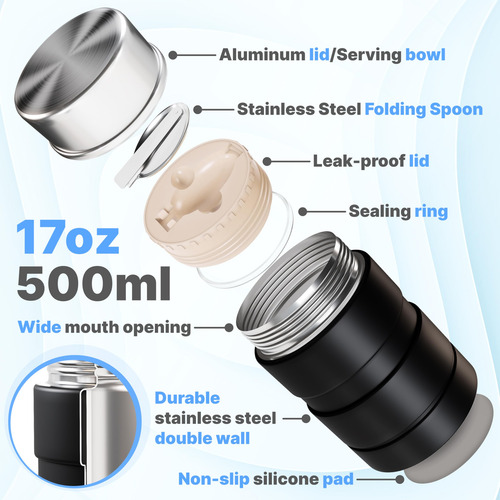 Termo Acero Inoxidable 500 Ml Con Cuchara Plegable Aislado