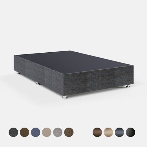 Base Cama Matrimonial Box Madera Con Tapiz Lino Gris Oxford