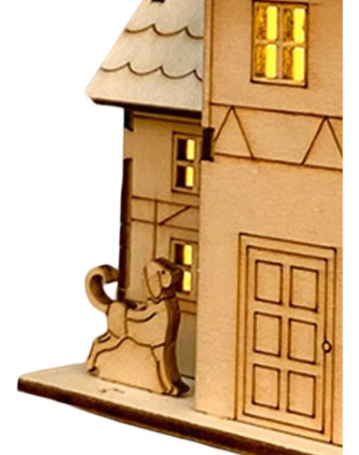 Escultura De Casa De Madera Sin Pintar Estiloe 11x7.8x11.6cm