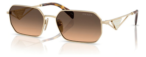 Óculos De Sol Prada Pra51s Zvn50c-58 Cor Dourado Lente Marrom