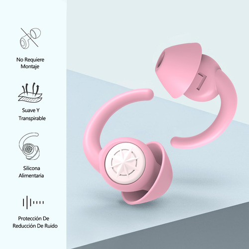 2 Pares Tapones Para Los Oídos Silicona Suave Con Reducción Ruido Tapones Auditivos Lavables Y Reutilizables Color Rosa