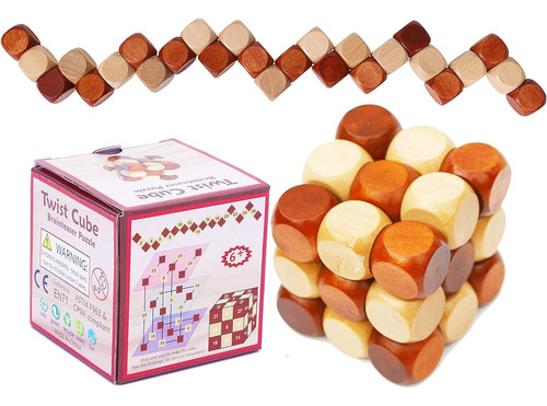 Wooden Twist Cube Iq Puzzle - Rompecabezas De Madera - Rompe
