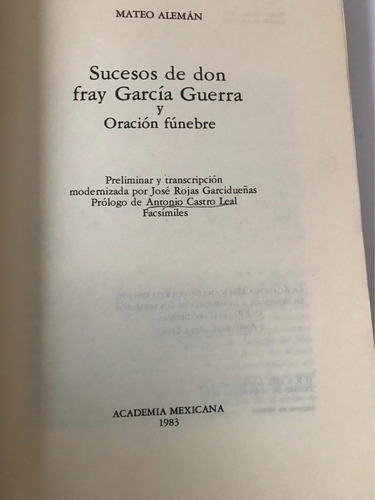 Sucesos De Don Fray Garcia Guerra Y Oracion Funebre - Alemán (Usado)