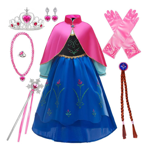 Disfraz De Princesa De Frozen Anna Para Niñas, Accesorios