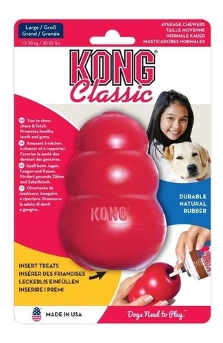 Caucho Portapasabocas Kong Classic Talla L Color Rojo